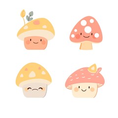 Cute Cartoon Mushrooms with Playful Expressions
