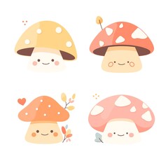 Cute Cartoon Mushrooms with Playful Expressions