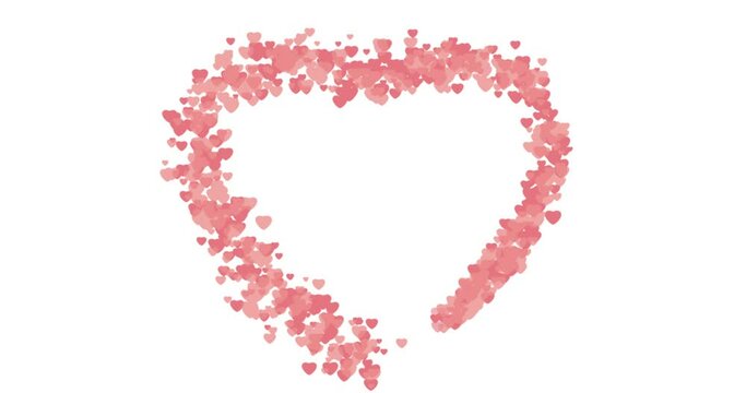 Heart frame made of coral pink hearts animation on a white background. Heart animation for Women's day, Valentine's Day, and Wedding anniversary