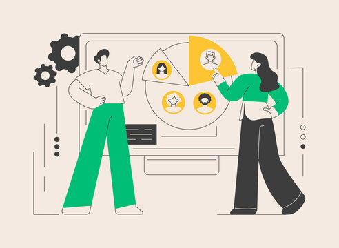 people analyzing pie chart on computer screen clip art preview