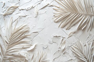 White cardboard for wedding cards, leaf palms, in the style of light gray and beige boho