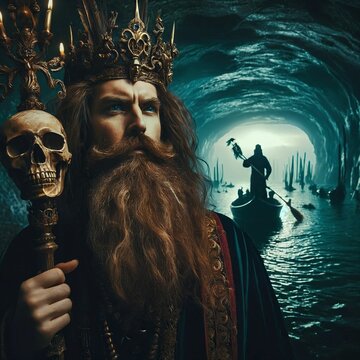 Hades Greek god of the underworld. Ruler over death and the dead. Brother of Zeus and Poseidon. God of Olympus. Ancient Greek mythology. Charon the ferryman. Generative AI