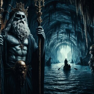Hades Greek god of the underworld. Ruler over death and the dead. Brother of Zeus and Poseidon. God of Olympus. Ancient Greek mythology. Charon the ferryman. Generative AI