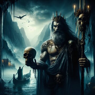 Hades Greek god of the underworld. Ruler over death and the dead. Brother of Zeus and Poseidon. God of Olympus. Ancient Greek mythology. Charon the ferryman. Generative AI