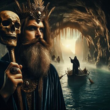 Hades Greek god of the underworld. Ruler over death and the dead. Brother of Zeus and Poseidon. God of Olympus. Ancient Greek mythology. Charon the ferryman. Generative AI