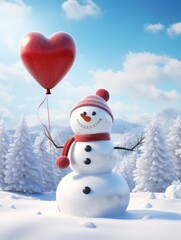 Fototapeta premium A snowman with a heart