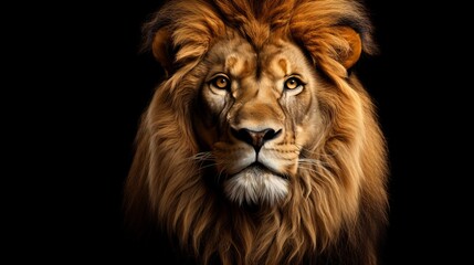 Fototapeta premium Magnificent and majestic lion in isolation on black background captivating wildlife photography