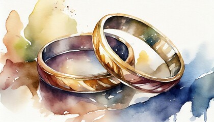 Obraz na płótnie Canvas wedding rings in the style of romantic watercolor isolated