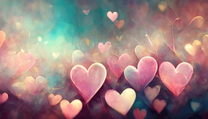 Fotobehang abstract blurred vertical background with pink pastel color hearts blurred lights as hearts bokeh love or romance holiday fon valentine day festive screensaver or backdrop color gradient © Claudio