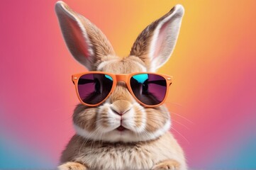 Adorable Rabbit Rocking Sunglasses in Vibrant, Colorful Scene - ai Generated
