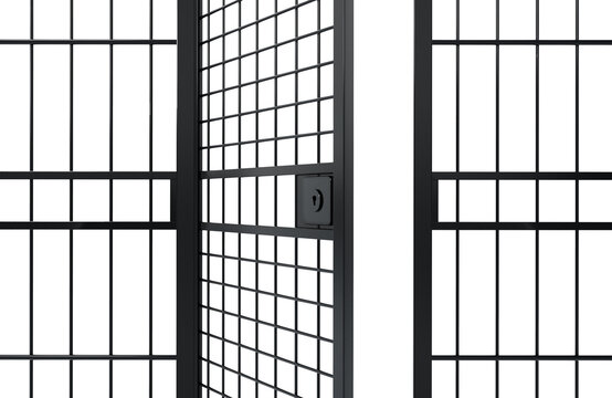 Half open door of a prison cell. Transparent background. 3D illustration