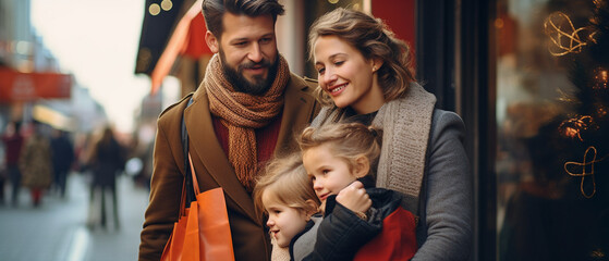 Fototapeta na wymiar happy family walking and shopping