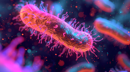 Escherichia coli on neon background
