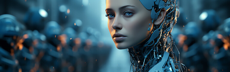 Face of cyber mind. Technology background concept.