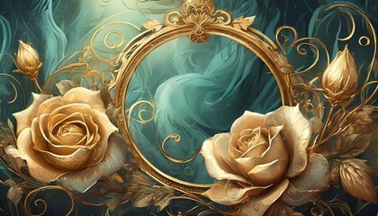 arch frame with golden roses on a background calligraphic ornaments and floral frames flourish frame of linear floral logos frames and frames backgrounds for social media greetings p - obrazy, fototapety, plakaty