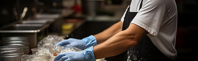Hands of cheif cook on the kitchen in restaurant