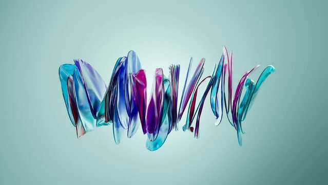 Flying round colored plates in light, Glowing flat curved disks.3d animation
