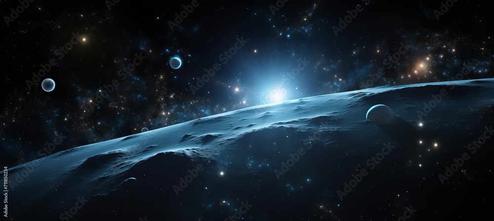 Poster breathtaking view of a vivid star field and mesmerizing nebula in the vast expanse of outer space