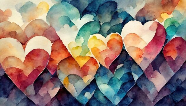 rainbow hearts watercolor seamless pattern ombre texture multi color
