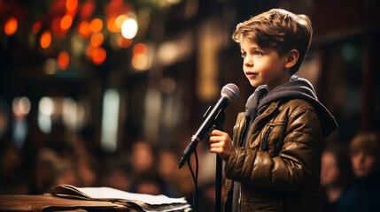 child with microphone on stage