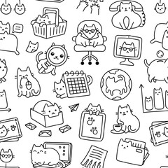 Explore Charm in Every Workspace: Seamless Cat-Inspired Vector Pattern for Office Business Environments, Perfect for a Whimsical and Productive Atmosphere