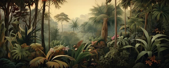 Foto op Canvas Painting of a jungle landscape. Watercolor pattern wallpaper. © Simon
