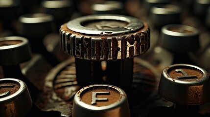 Vintage typewriter key close up   engraved characters and aged patina in a detailed composition