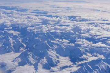 Zelfklevend Fotobehang Kangchenjunga Alps mountain aerial view in a cloudy day