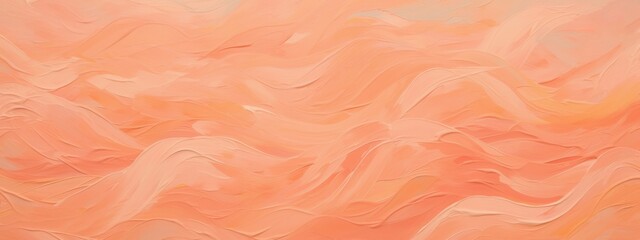 Closeup of abstract rough peach fuzz color colored art painting texture, with oil or acrylic brushstroke waves, pallet knife paint on canvas background