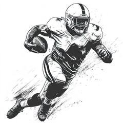 Flat illustration of an American football player, black and white illustration. Flat vector illustration