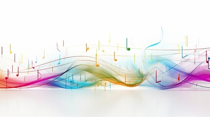 Multicolored abstract music background with neural network generated flying musical notes on white