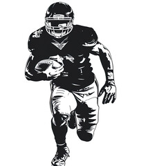Flat illustration of an American football player, black and white illustration. Flat vector illustration