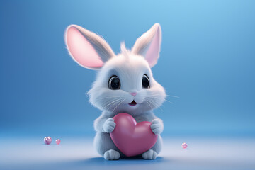 Adorable Bunny Holding a Love Heart