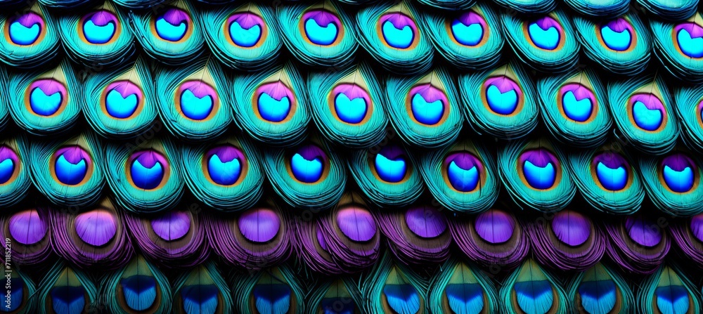 Poster close up of peacock feather barbules intricate microstructures and vibrant hues in macro view