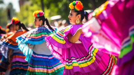 Colorful skirts fly during traditional Mexican dancing