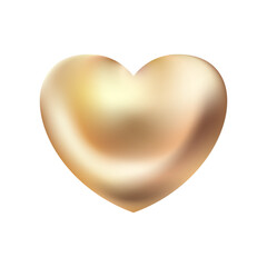 Golden realistic heart icon on white background. 3d vector illustration.