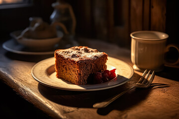 Indulge in the rich flavors of parkin, beautifully presented on a wooden table. This traditional treat captures the essence of warm and comforting sweetness.