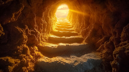 Empty tomb and light shines from the outside