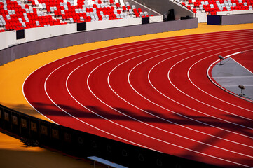 Red Athletics track at modern Track and field Stadium