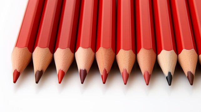 Vibrant red colored pencils with a stylish white outer layer on a pristine white background