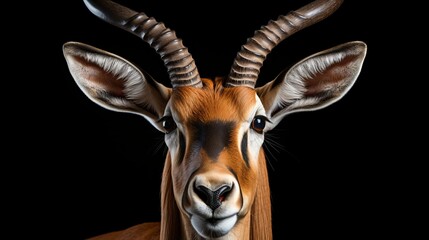 Majestic antelope portrait in wilderness, isolated on black background