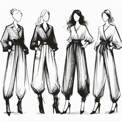 Stylish fashion models. Fashion girls Sketch