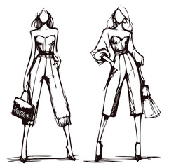 Stylish fashion models. Fashion girls Sketch