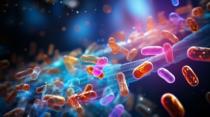 Illustration of bacteria showing the concept of antimicrobial resistance and antibiotic resistance - obrazy, fototapety, plakaty