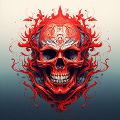 skull - logo, fire style red hot