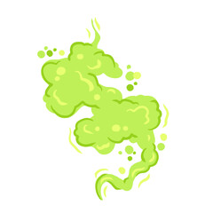 Fart and smell gas. Stinky cloud effect. Toxic cartoon breath. Scent funny smoke. Comic green wind isolated on white