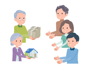 息子たちに現金と不動産資産を渡すシーン。