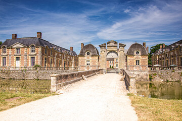 La Ferte Saint Aubin, France,Historical castle buildings with old gate and typical french...
