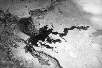 Bloodied stone lies on the ground