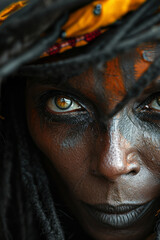 Beautiful african tribe woman, tribal markings, very detailed eye and iris . generative ai